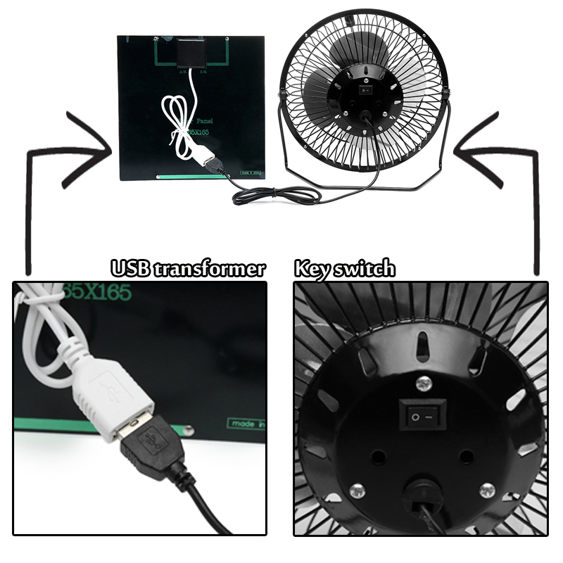 6V 6W 8 Inch Ultra-quiet USB Mini Solar Panel Fan For Outdoor Camping 19