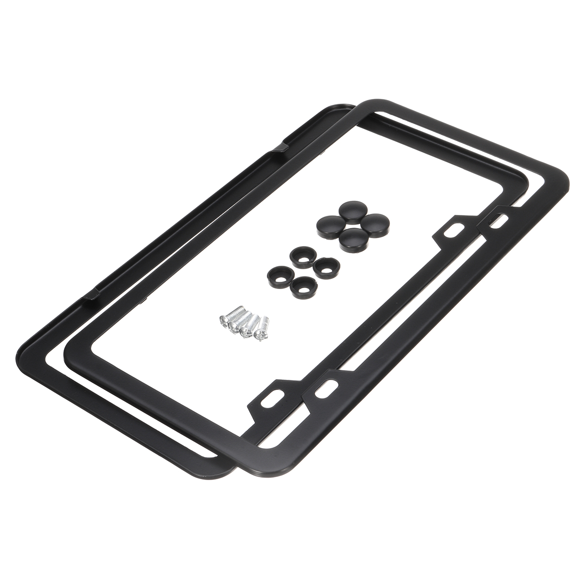 2 X Car License Plate Frame Stainless Steel Silver Tag Cover Screw Cap Black WYS