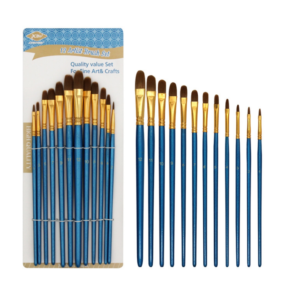 12Pcs Painting Brush Pearl Blue Drawing Brush Watercolor Acrylic Brush Set Professional Oil Painting Tools Art Supplies