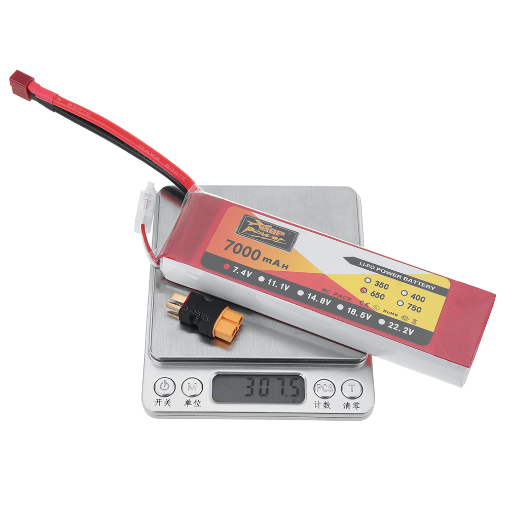 ZOP POWER 7.4V 7000mAh 65C 2S LiPo Battery T Deans Plug with XT60 Adapter Plug for RC Drone