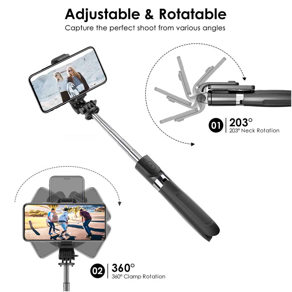 ELEGIANT bluetooth Selfie Stick Tripod Monopod 360° Rotation Adjustable Telescopic Extendable with Remote Control for Gopro Action Camera Sport DSLR Cam for iPhone Huawei Mobile Phone Smartphone
