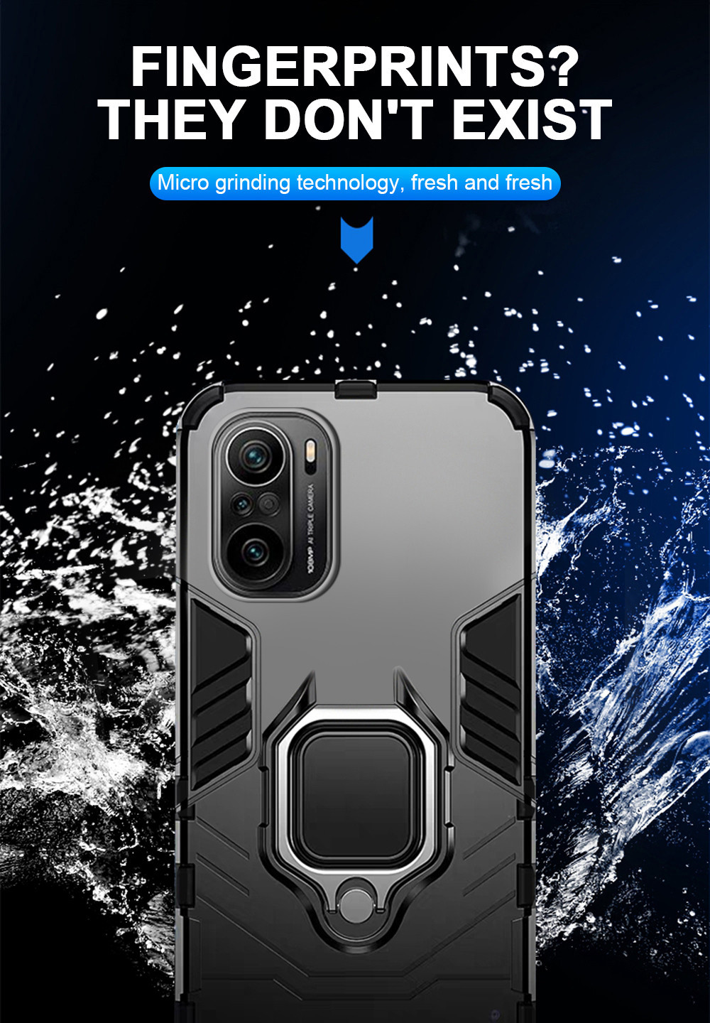 Bakeey for POCO F3 Global Version Case Armor Shockproof Magnetic with 360° Rotation Finger Ring Holder Stand PC Protective Case