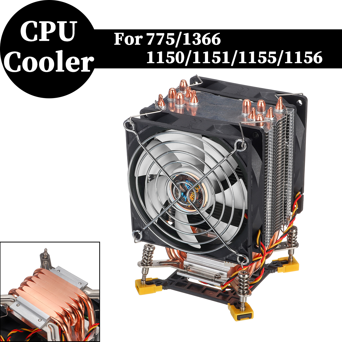 3 Pin 90cm Double Cooling Fan 6 Heat Pipes Cooler Heatsink for 115X 1366 Motherboard 10