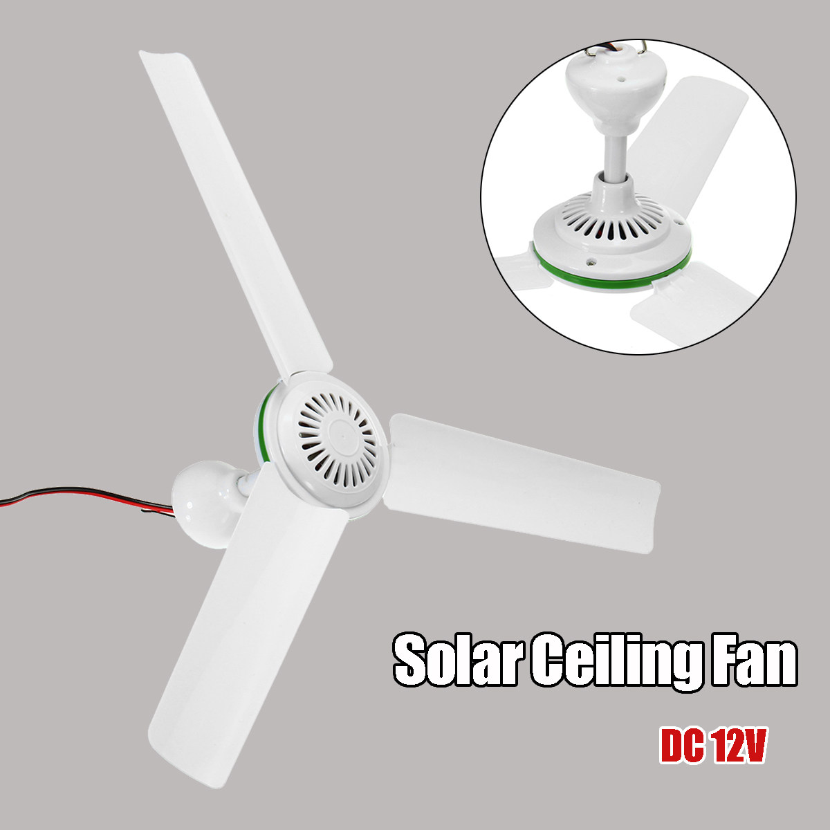 Portable 12V 20'' Solar Ceiling Fan 3 Blade Caravan Camping with Switch 6W 