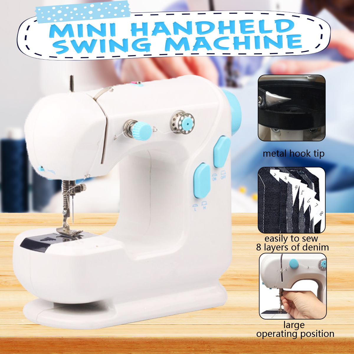AC100-240V LED Mini Electric Sewing Machine Lightweight Sewing Tools Household Dual Speed switch Automatic Thread Winding