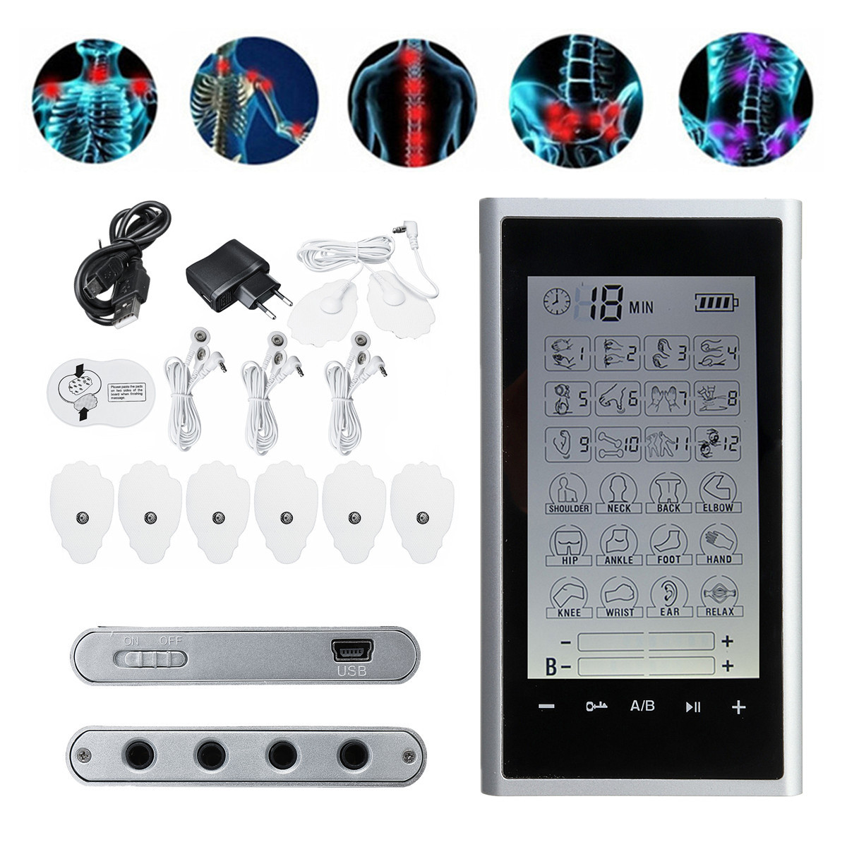 

24 Modes Tens Unit Muscle Stimulator Electric Pulse Massager Machine Pain Relief Muscle Therapy