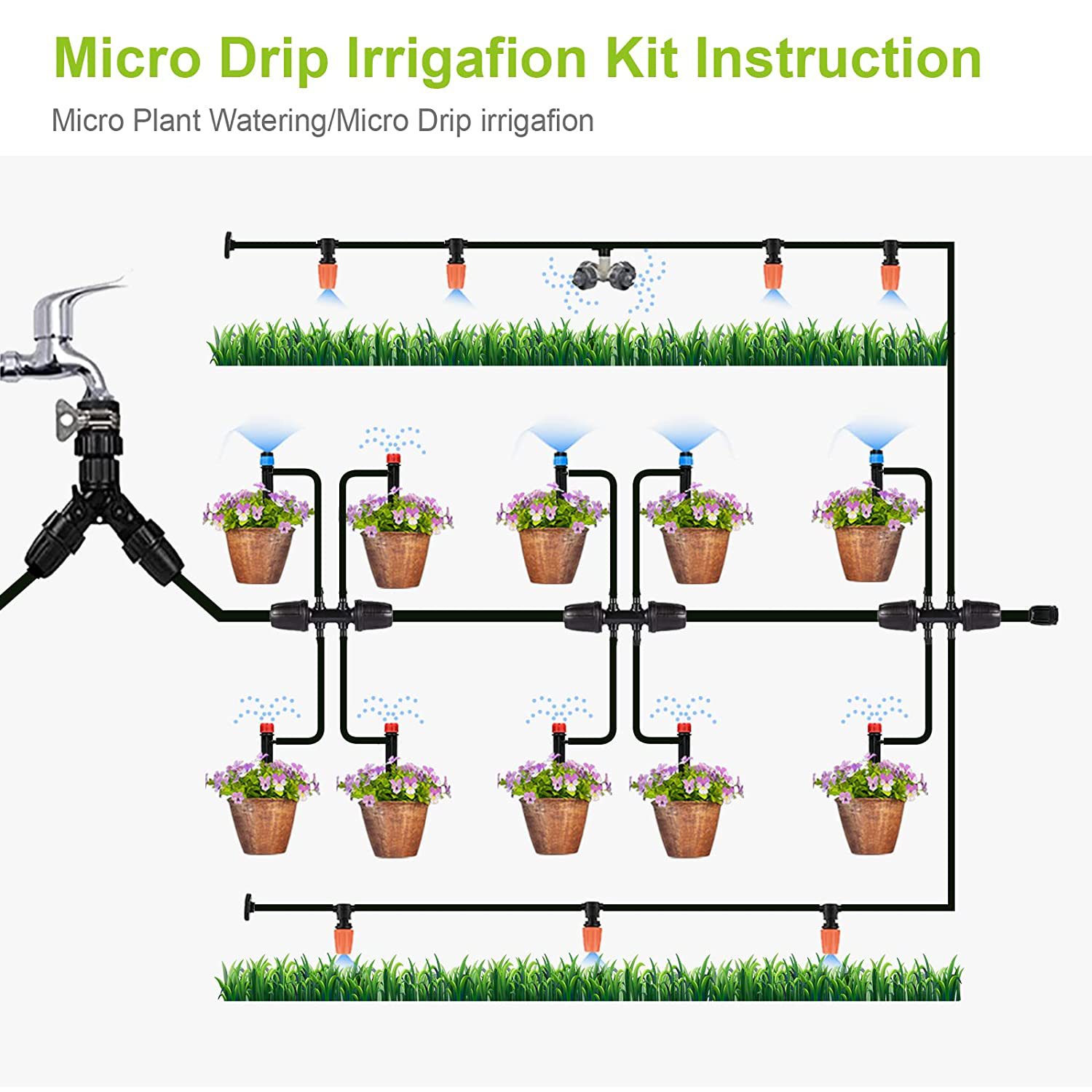 40m DIY Garden Watering Irrigation Kit Flowering Lawn Drip Irrigation Spinkler Greenhouse Planting