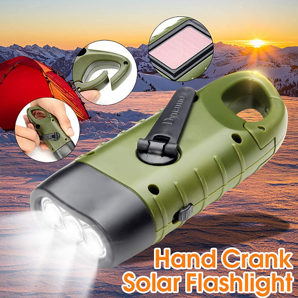 2 PCS Portable LED Flashlight Hand Crank Dynamo Torch Professional Solar Power Tent Light Lantern for Outdoor Camping Mountaineering