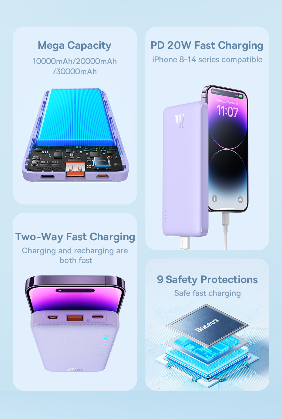 Baseus PPAP10 Airpow 30000mAh PD 20W Two-way Fast Charge Dual Input Dual Output Power Bank for iPhone 14 Pro Max for Samsung Xiaomi Huawei