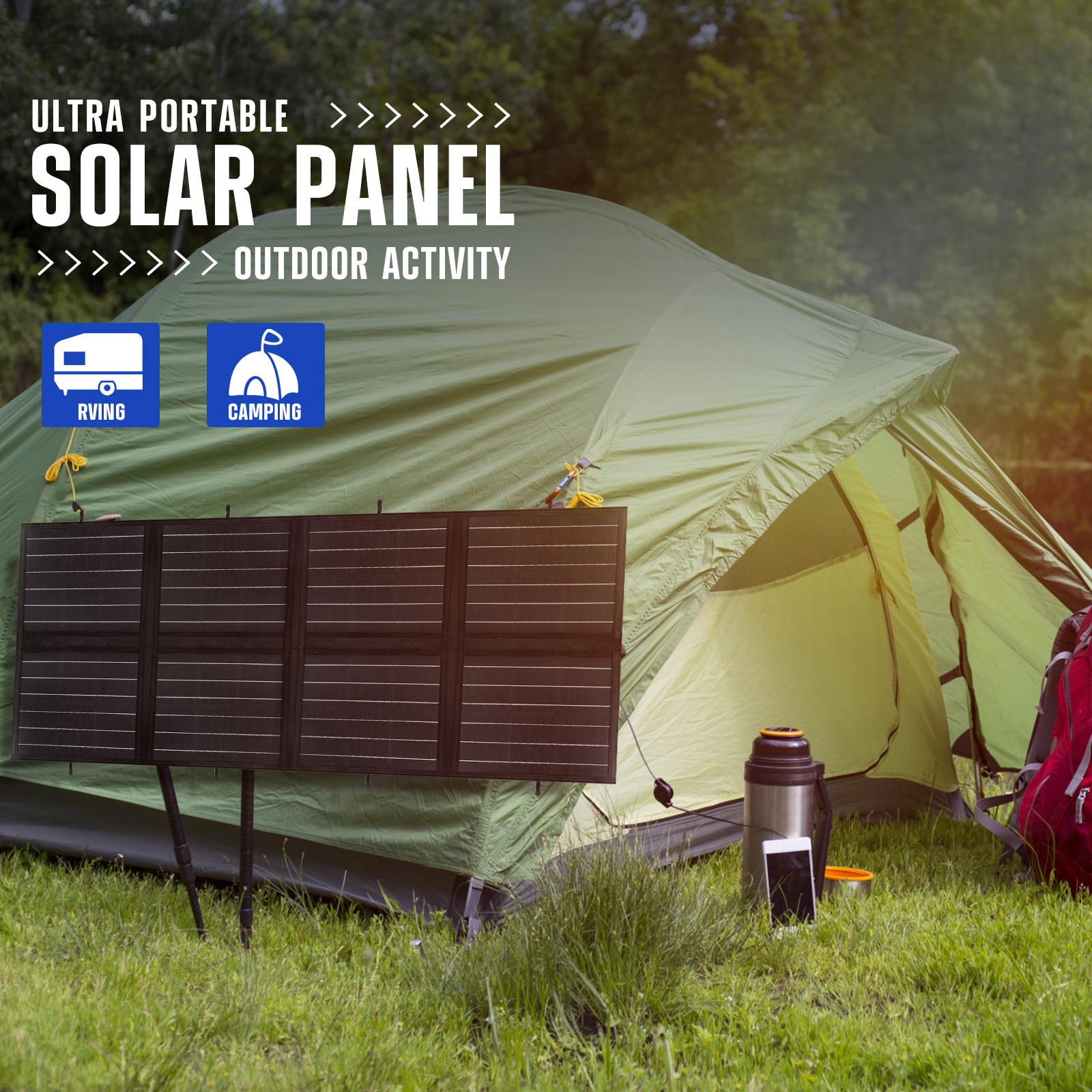 [US Direct] ATEM POWER VASPBAG-2S-UFA 200W Portable Monocrystalline Solar Panel Equipped With 20A MPPT Charger Controller Suitable For Outdoor RV Boat Camping