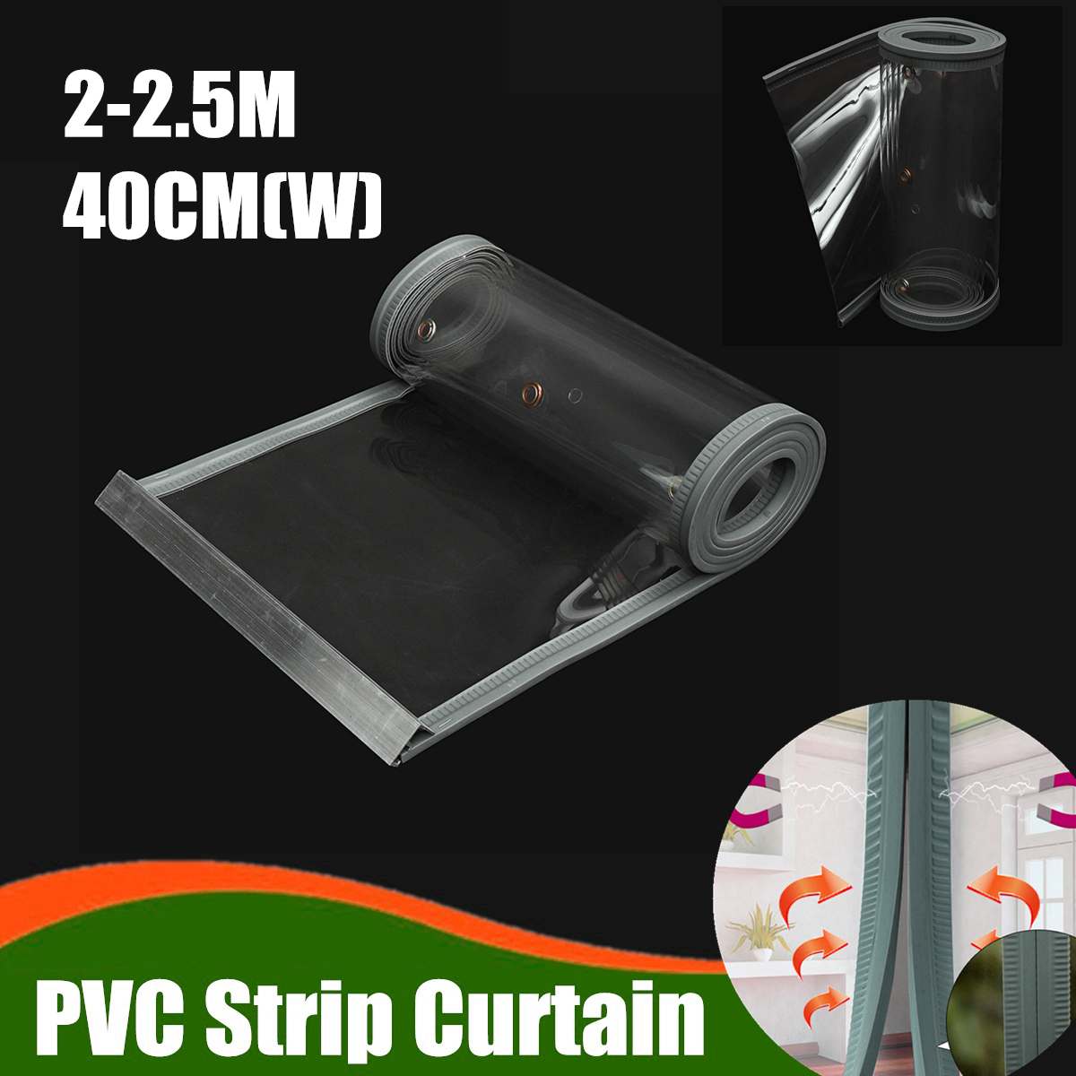 40cm*2-2.5m High Clear Flexible PVC Door Curtains Strip Magnetic Closing Fly Insect-resistant Screen