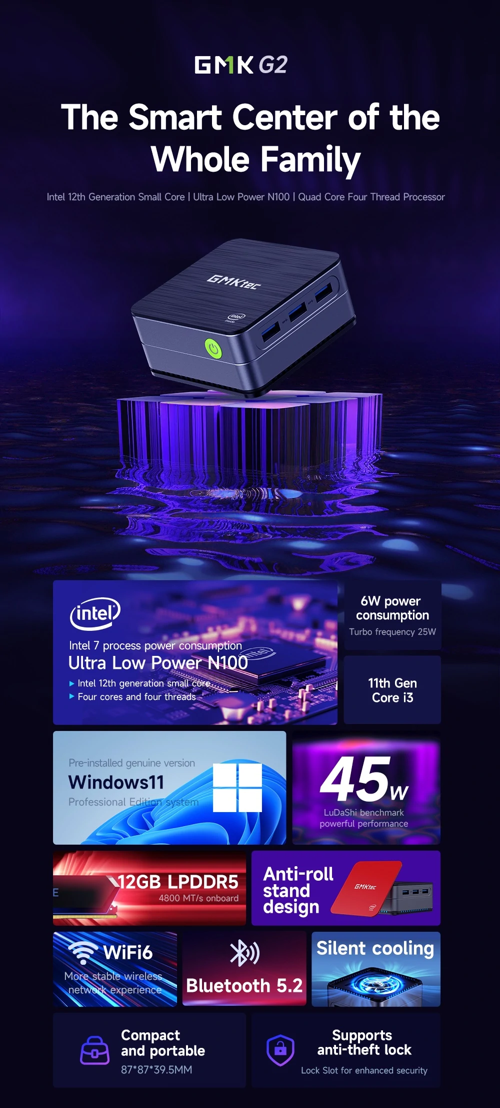 GMKTEC NucBox G2 Intel Alder Lake N100 MAX 3.4GHz Mini PC 12GB