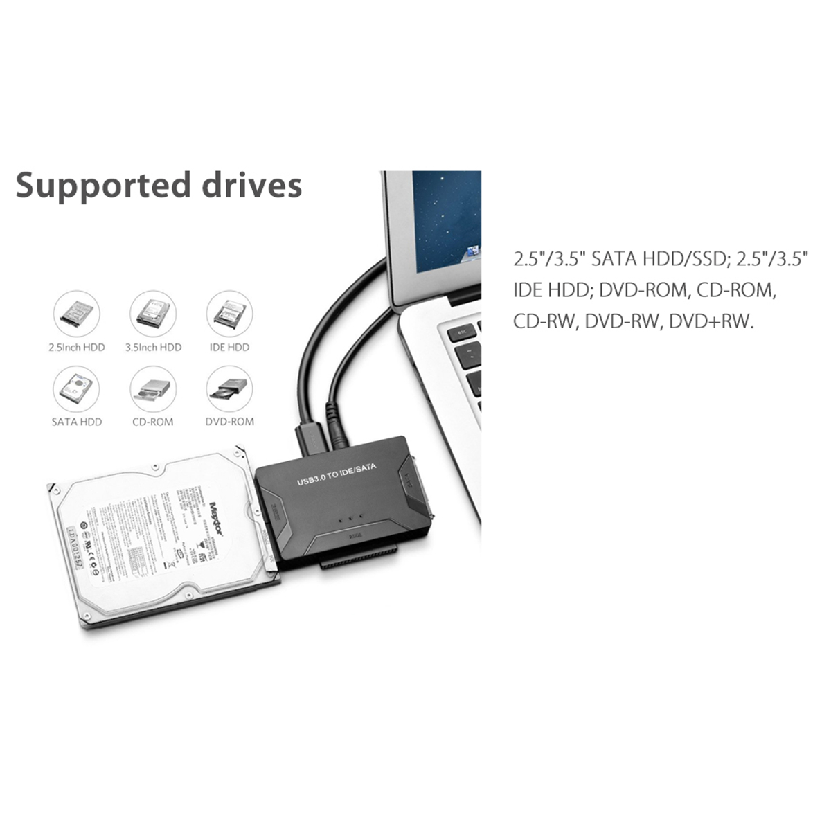5Gbps USB3.0 to IDE+SATA HDD SSD Hard Drive Converter Cable Adapter for 2.5 3.5inch Hard Disk 11