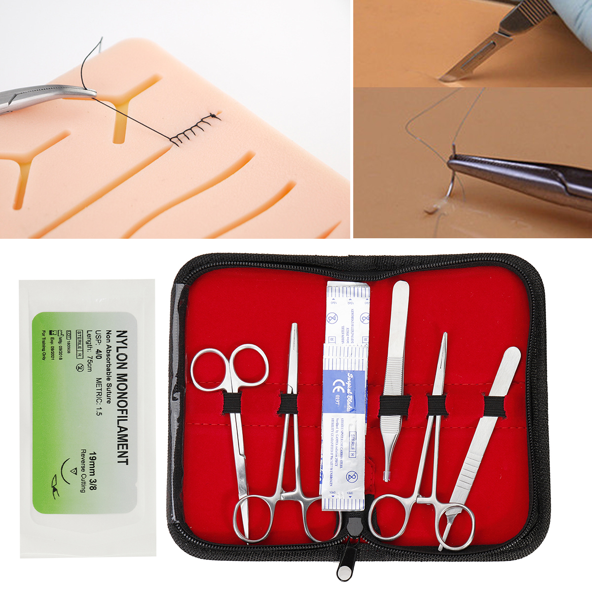 25 In 1 Medical Skin Suture Surgical Training Kit Silicone Pad Needle Scissors 11