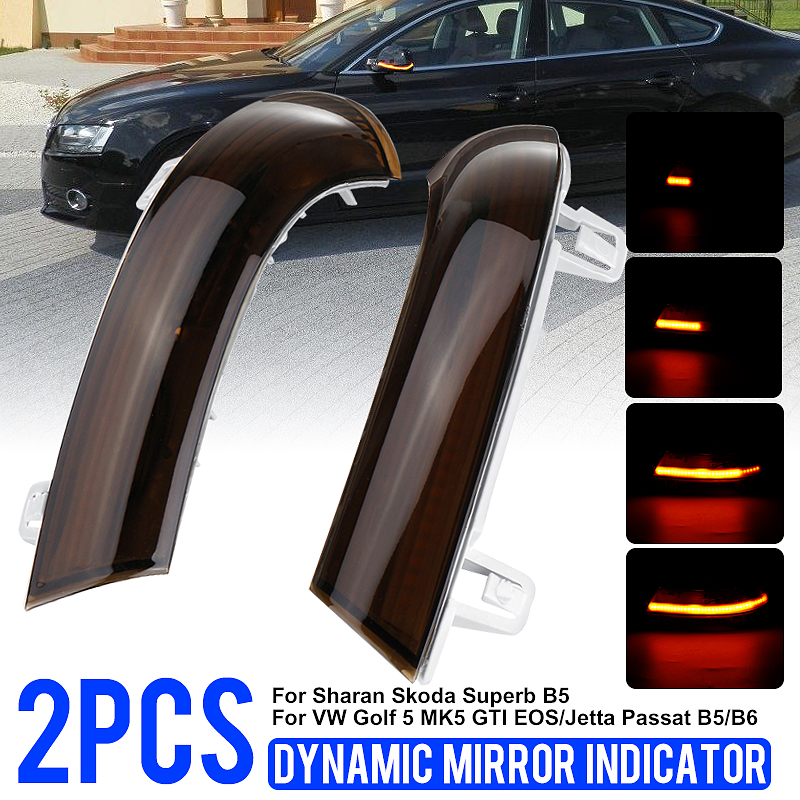 Pair Dynamic LED Turn Signal Light Mirror Indicator Lights Amber for VW Golf 5 Jetta MK5 Passat B6