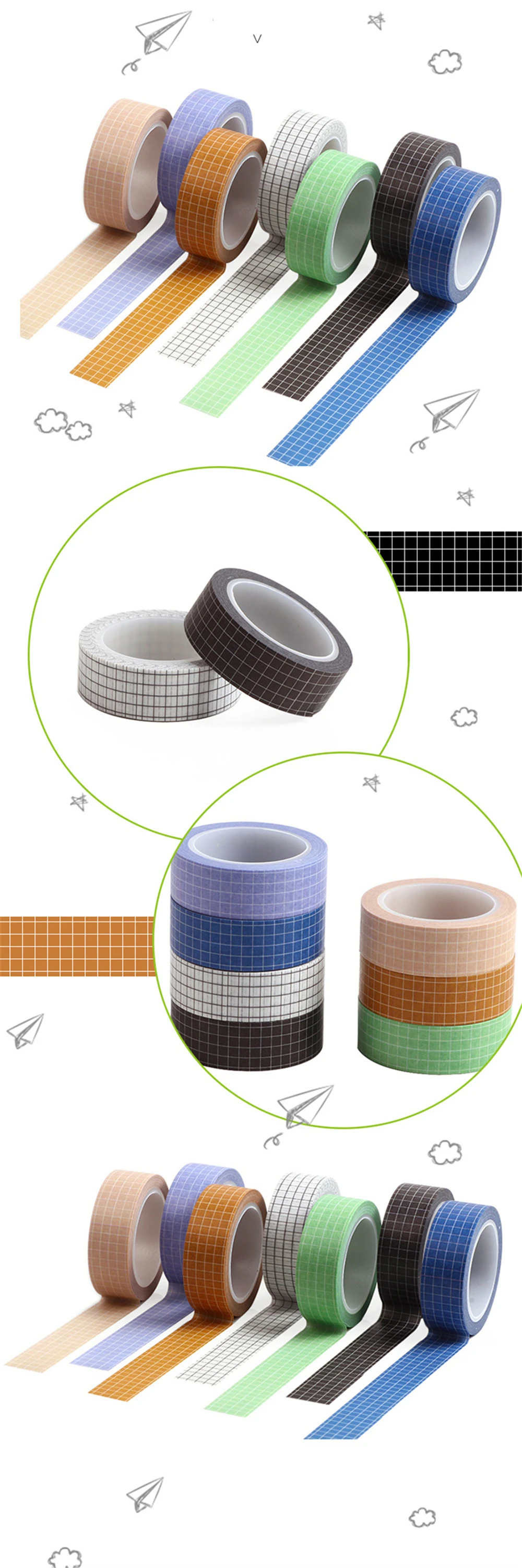 Saldi 10 rotoli di nastro adesivo di carta di colore solido Grid Washi Tape  per fai da te, nastro adesivo decorativo per planner, adesivi, articoli di  cancelleria decorativa - Banggood Italia Mobile