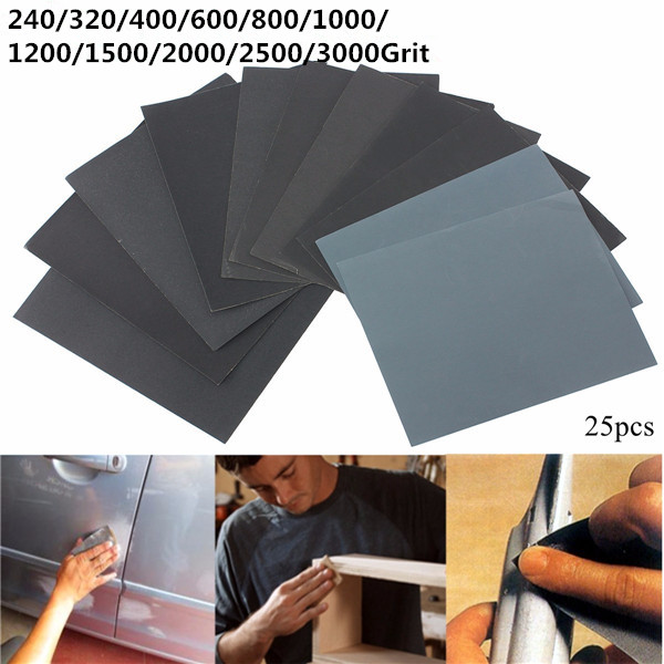 

25pcs 230mm x 280mm Silicon Carbide Waterproof Sandpaper 240-3000 Grit Sanding Sheets
