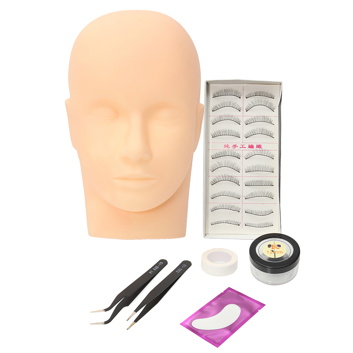 Makeup Training Mannequin Head False Eyelashes Extension Tools Kit Adhesive Tweezers Beauty Salon 