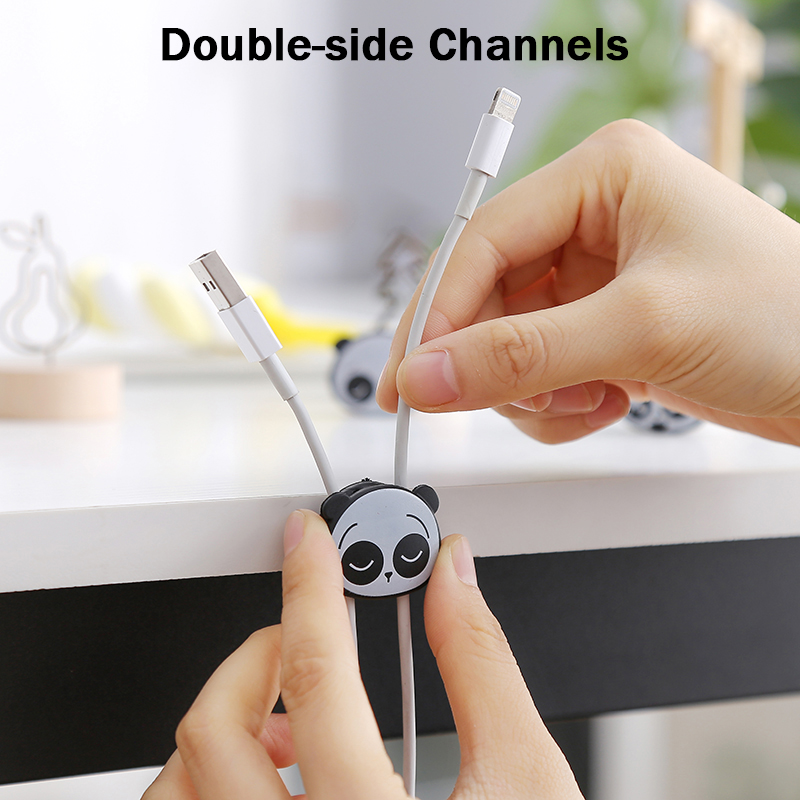 2Pcs Cute Mini Panda Pattern Multi-function Two-way Winding Desktop Tidy Management Cable Organizer Winder for iPhone X XS Huawei Xiaomi Mi9 S10 S10+ Data Cable and Mouse Headphone Wire Non-original