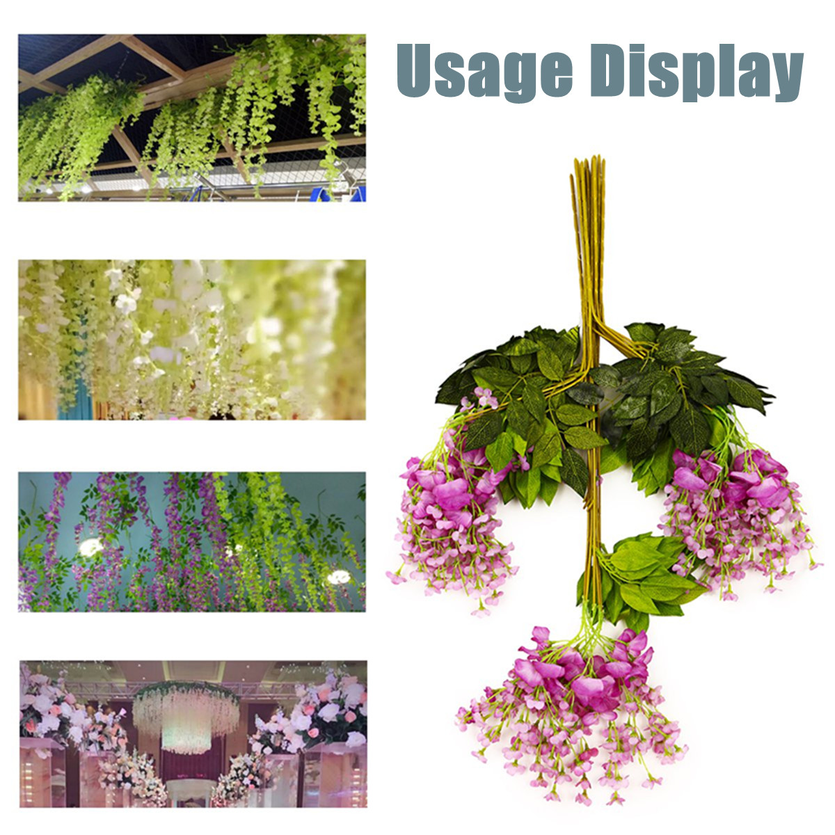12 Pcs Artificial Silk Flower Wisteria Vine Hanging Garland Garden Wedding Decorations