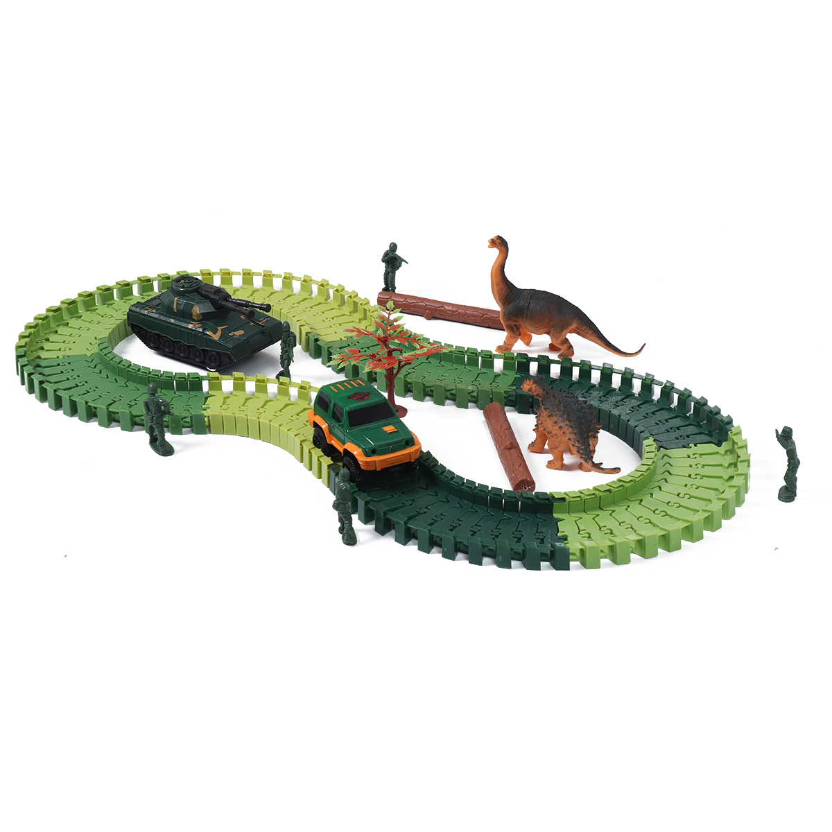 Dinosaur Track Car DIY Assembled Building Block Scene Electric Track Racing Science Education Children's Toys