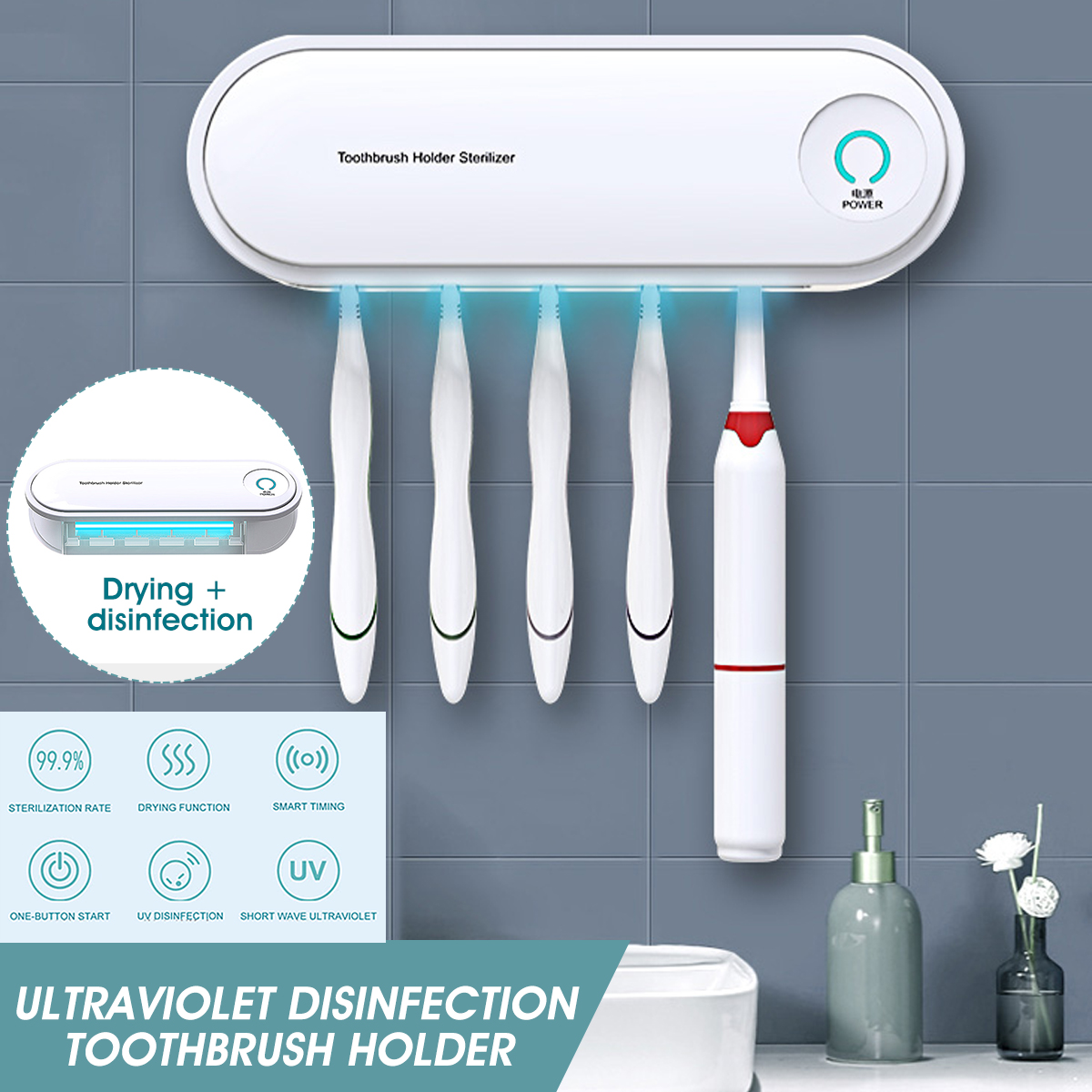 Multifunctional Ultraviolet Drying Disinfection Toothbrush Holder Portable UV Sterilization Box