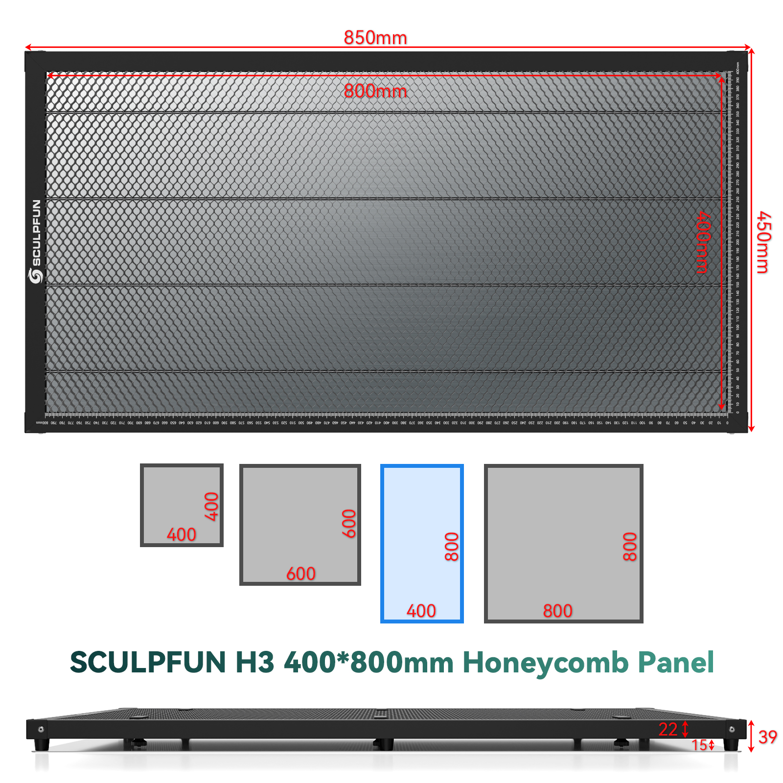SCULPFUN H3 400x800mm Laser Cutting Honeycomb Panel Workbench Suitable for Diode, CO2 Laser Engraving Machine Professional metal clamps  Easy to Observe  Desktop Protection