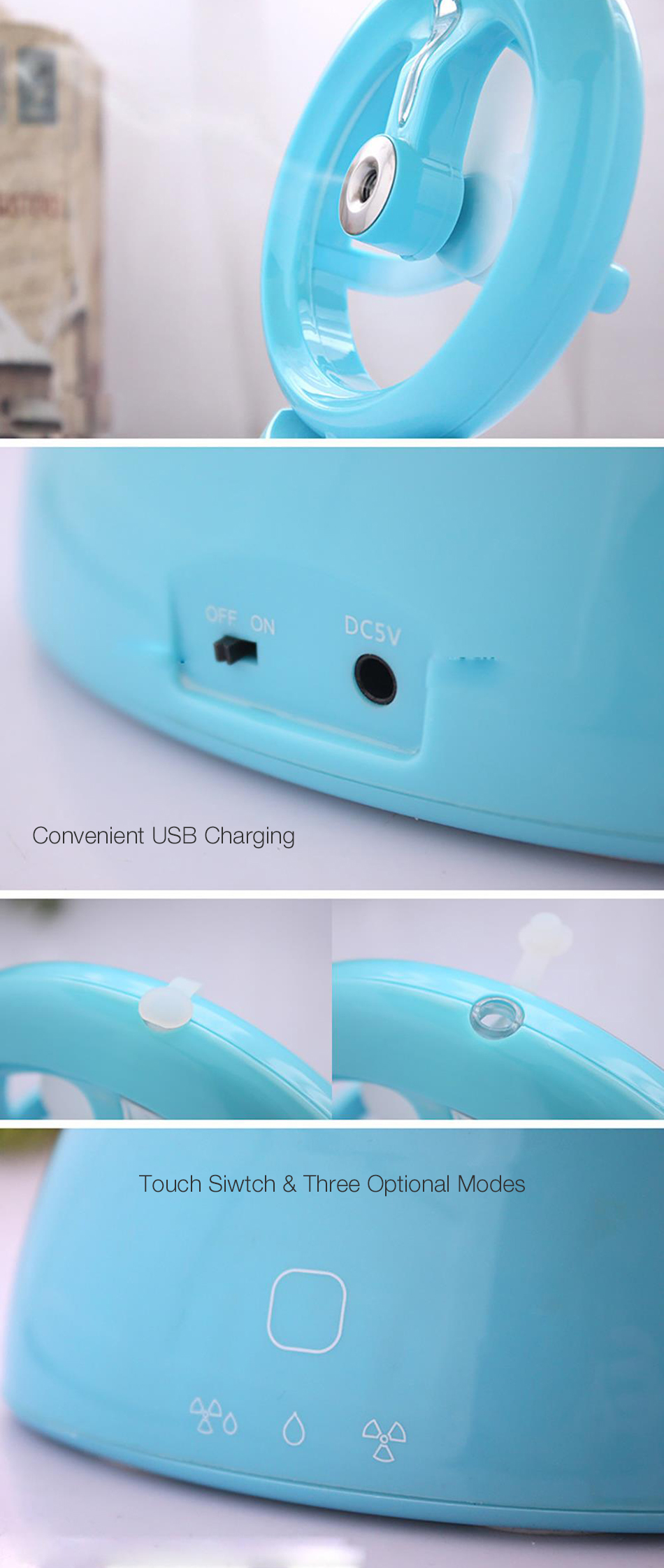 Home Mini Portable 2 in 1 Electronic Desktop USB Rechargeable Air Humidifier Cooling Spray Fan 