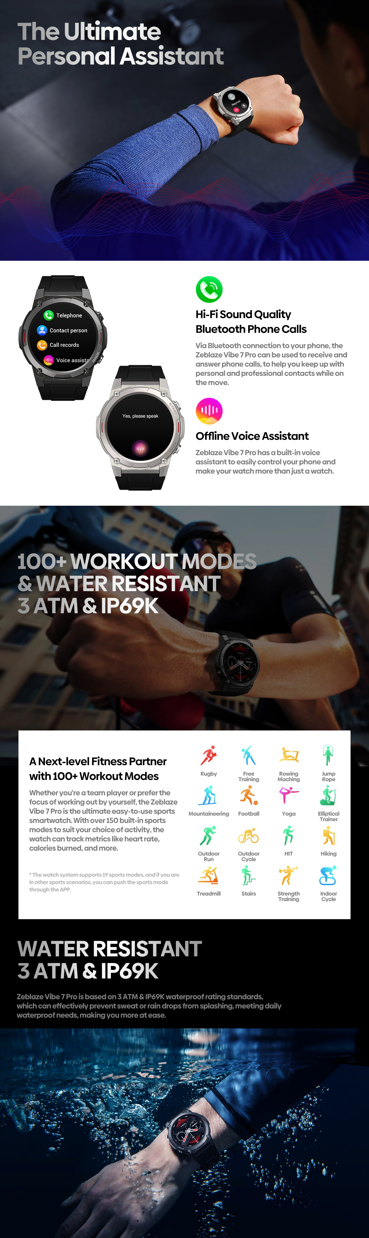 Zeblaze Vibe 7 Pro 1.43 inch AMOLED Display HiFi Phone Calls Military Grade Toughness Smart Watch 400mAh SpO2 Blood Oxygen Heart Rate