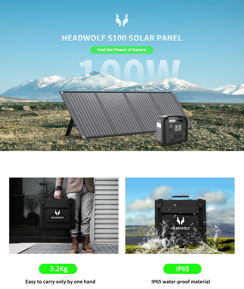 [US Direct] HEADWOLF S100 100W 18V Portable Solar Panel Foldable IP65 Waterproof Solar Panel For Power Station