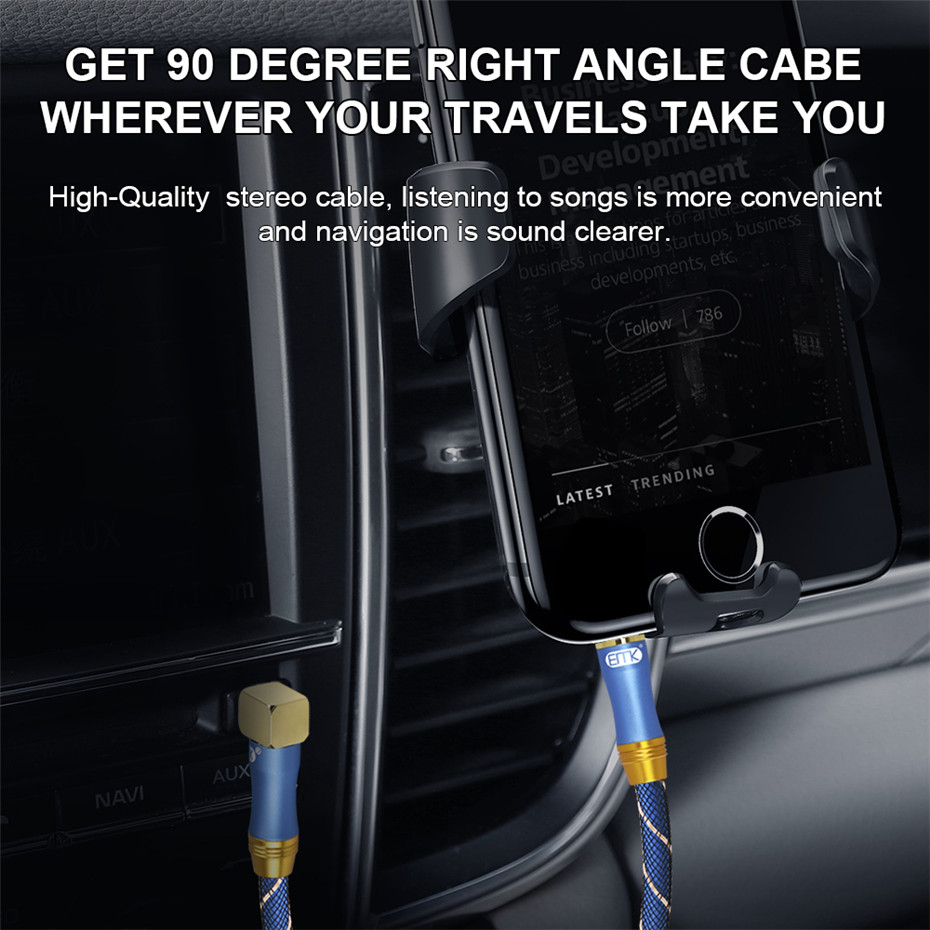 EMK 3.5mm Jack Audio Cable 90 Degree Right Angle AUX Wired For Car Headphone MP3 MP4