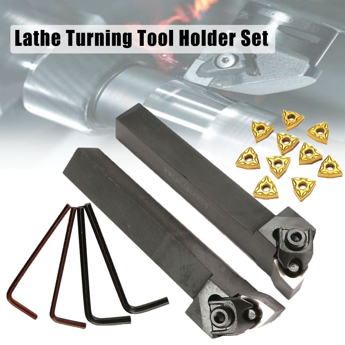 WWLNR/L1616H/K08 16x100mm Lathe Turning Tool Holder With 10pcs WNMG080404 Inserts 15