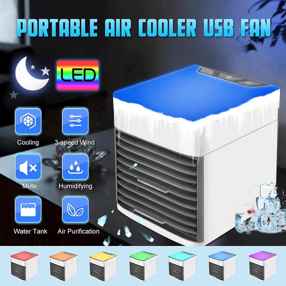 7 Colors 3 In1 Air Cooler Personal USB Arctic Air Conditioner Fan Cooler Humidifiers Portable Mini Size Table Fan