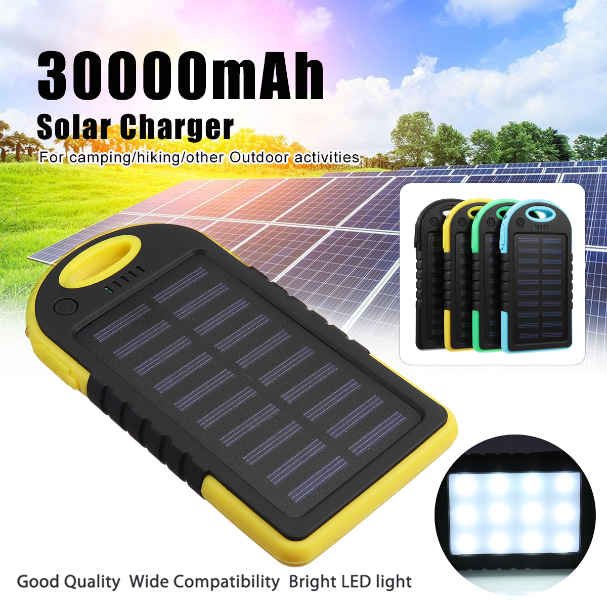 Excellway® Portable 10000mAh Solar Powered System Charger USB Battery Charger Case for Camping Outdoor