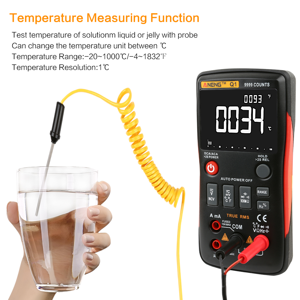 ANENG Q1 9999 Counts True RMS Digital Multimeter AC DC Voltage Current Resistance Capacitance Temperature Tester Auto/Manual Raging with Analog Bar Gr 104