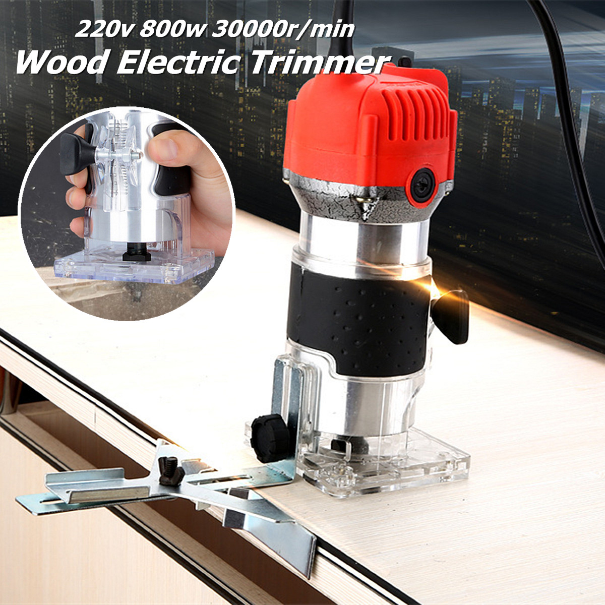 Raitool® 800W 30000RMP Electric Hand Trimmer 1/4 Inch Corded Wood Laminate Palm Router 29