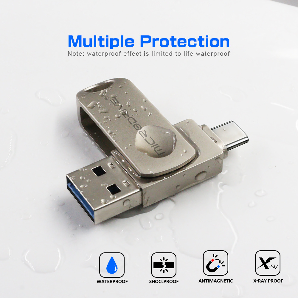 MicroDrive 2 in 1 Type-C & USB3.0 Flash Drive OTG USB Driver 32G 64G 128G 256G Metal 360° Rotation Pendrive USB Disk with Key Ring