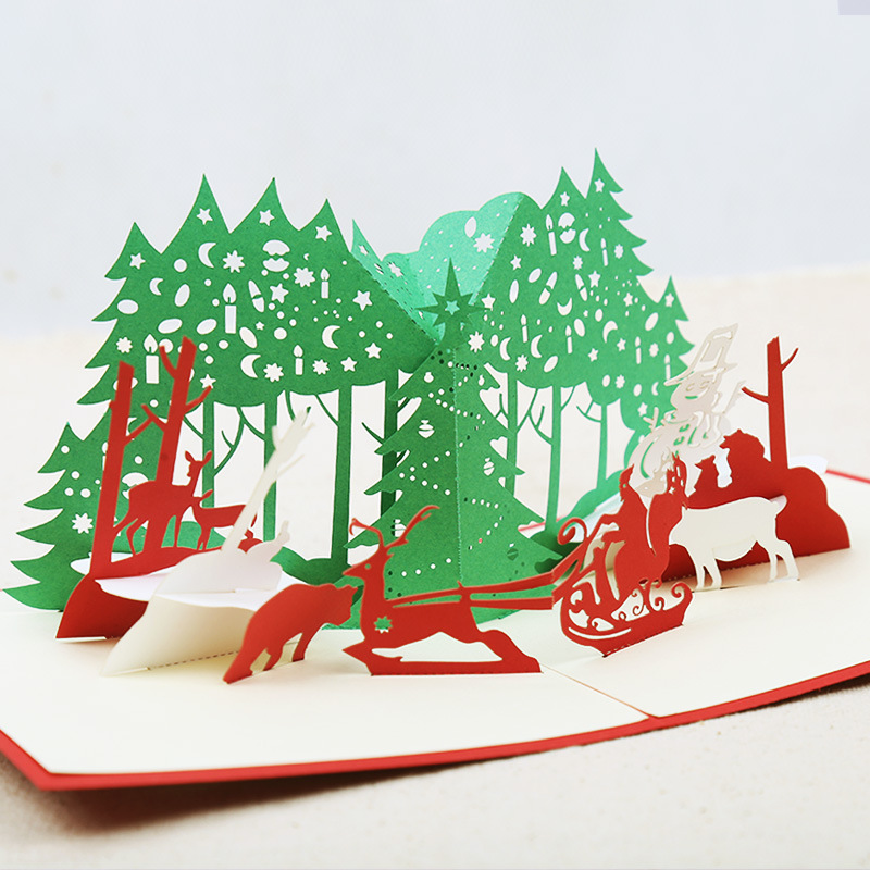 

Рождественский 3D лесной лоскут выдолбленный вырезывание бумаги Pop Up поздравительная открытка Рождественские подарки Party Greeting Card