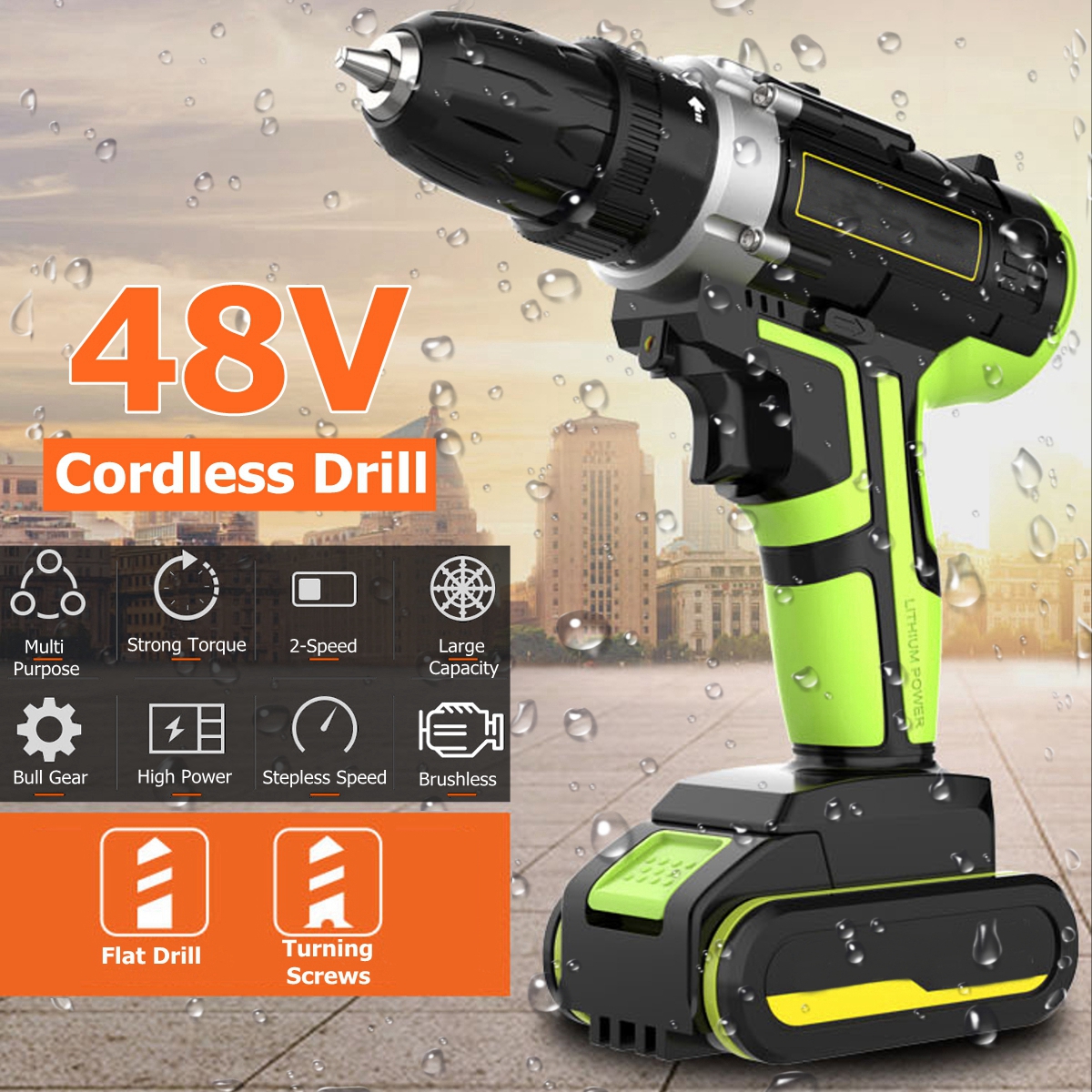 2 In 1 Cordless Drill 48V Double Speed Power Drills Electric Screwdriver LED lighting 1/2Pcs Large Capacity Battery 