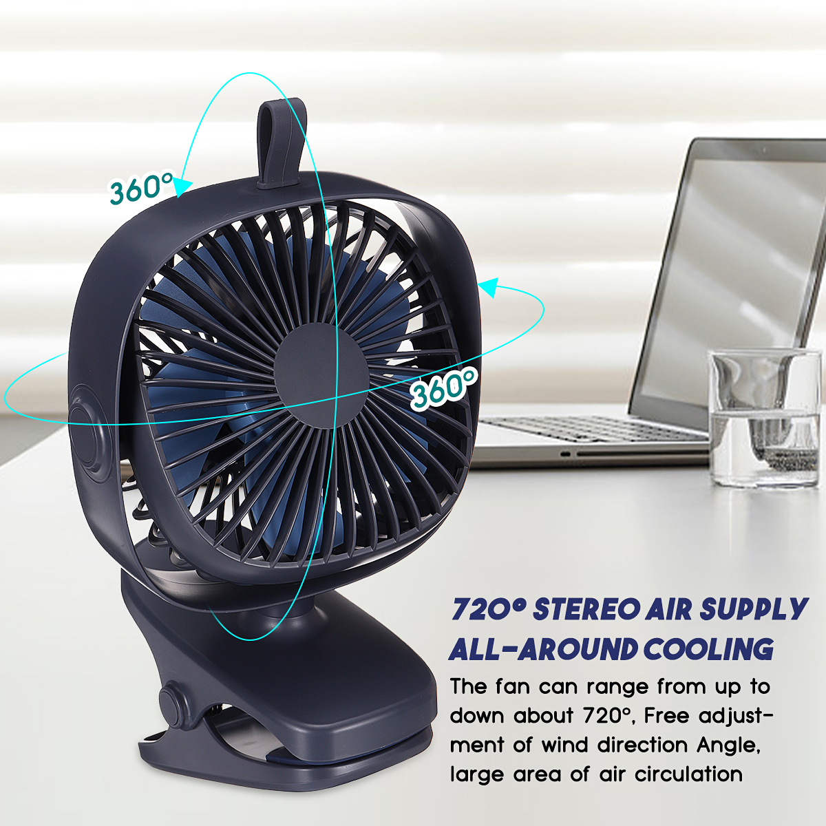 4 Speeds USB Rechargeable Mini Cooling Fan Clip On Desk Baby Stroller Portable