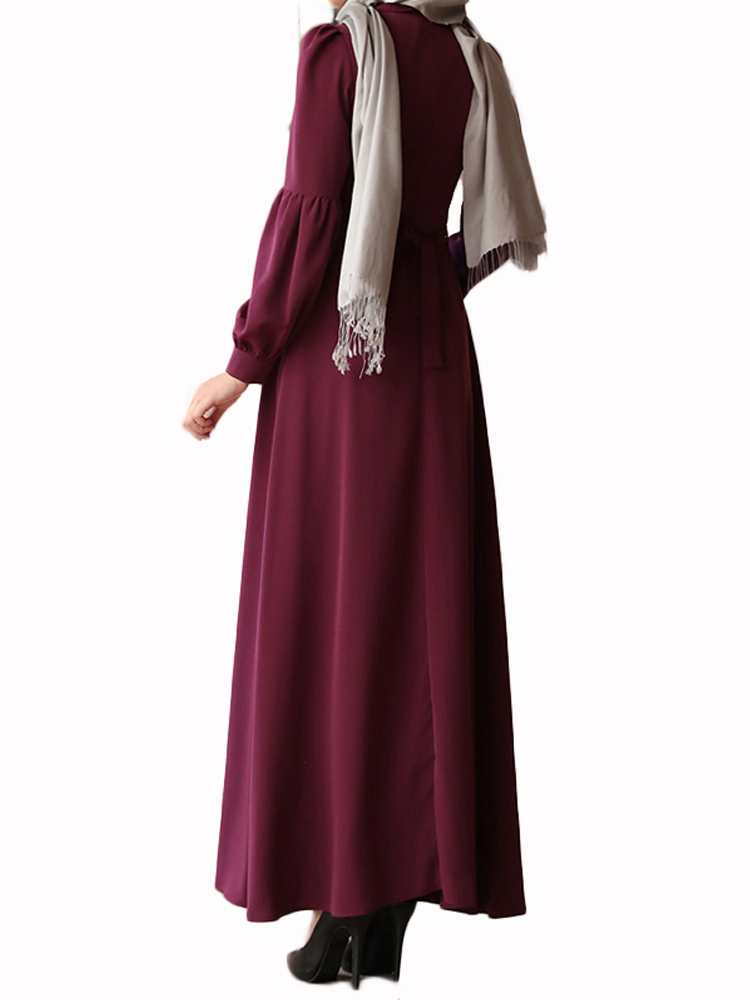 Muslim Dress Solid Color Casual Kaftan Women Long Maxi Dress