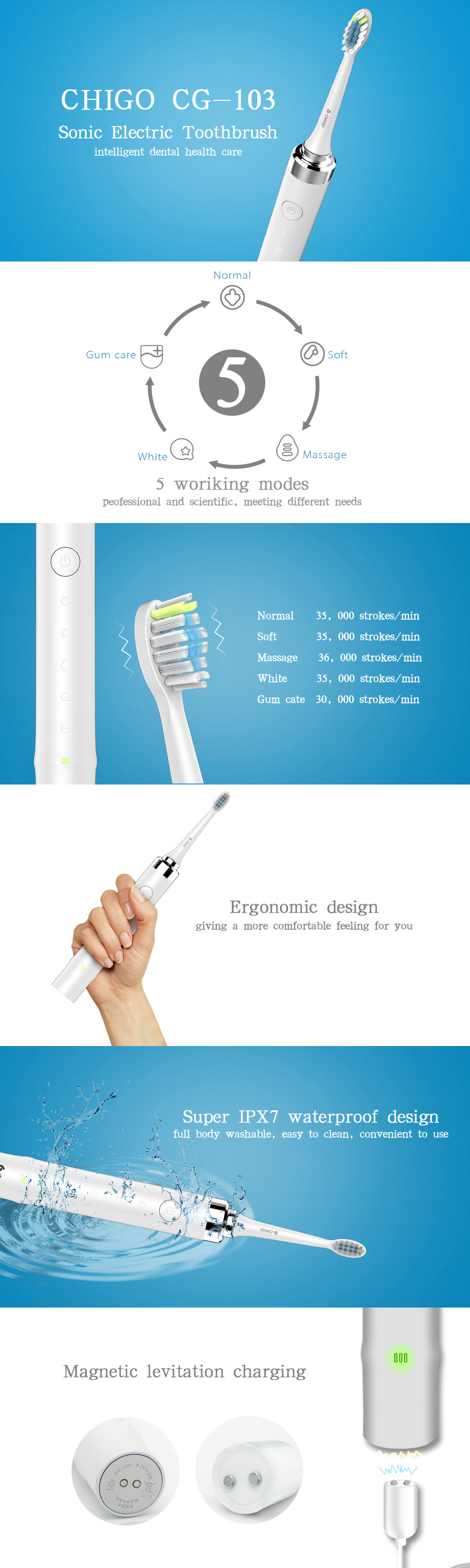 BITOU BEAUTY 3-in-1 Multi-purpose Sonic Electric Toothbrush 