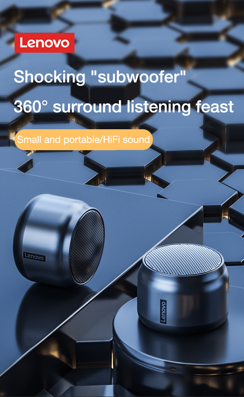 Lenovo K3 Wireless bluetooth 5.0 Speaker Mini Outdoor Loudspeaker Wireless Column 3D Stereo Music Surround Bass