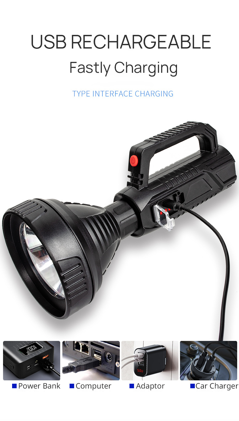 XANES® A08 Long Shoot Strong OSL Spotlight with 18650 Li-ion Battery USB Rechargeable＆Power Display LED Handheld Flashlight Home Tools