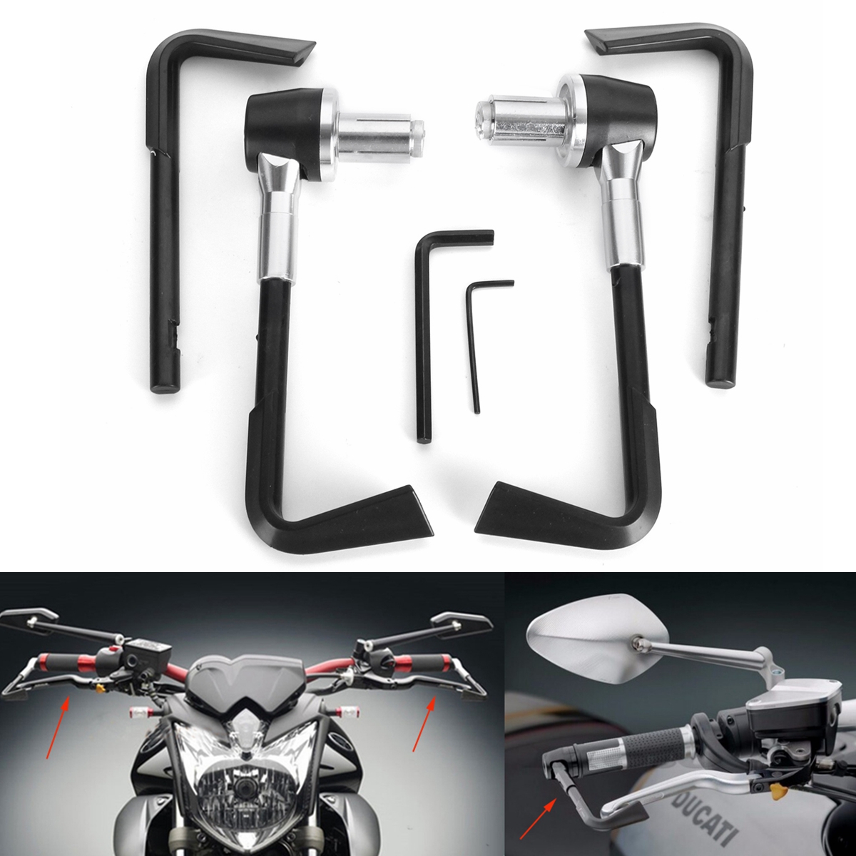 

7/8inch 22mm Brake Clutch Lever Protector Hand Guards Motorcycle Handguard Black Silver
