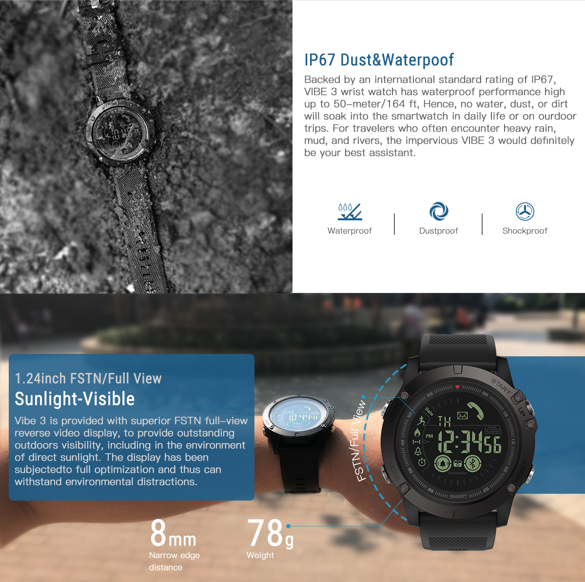 Zeblaze VIBE 3 Flagship Rugged All-day Activity Record Sport 33 Month Long Standby Smart Watch 12