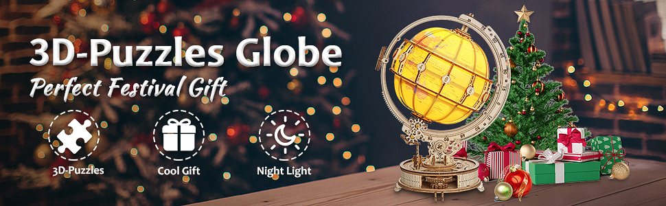 BSHAPPLUS 3D Wooden Puzzles for Adults LED Light Wooden Globe with Stand Puzzle Model Building Kits
