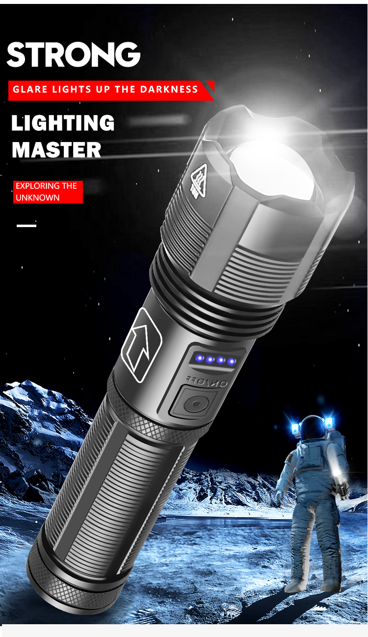 BIKIGHT XHP50 1800lm Powerful Long Range Zoomable Flashlight Kit with 18650 Li-ion Battery USB Rechargeable & Power Display Mini Torch Focus Adjustable Tactical Light