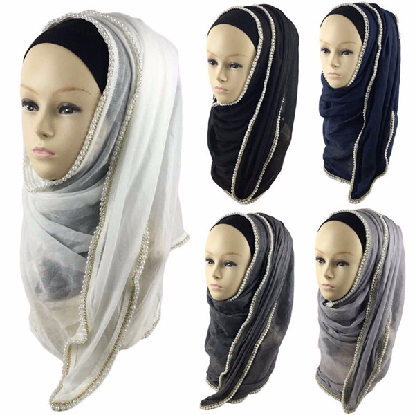 

Women Ladies Pearl Floral Bead Hijab Scarf Shawl Muslim Islamic Kerchief Headpiece