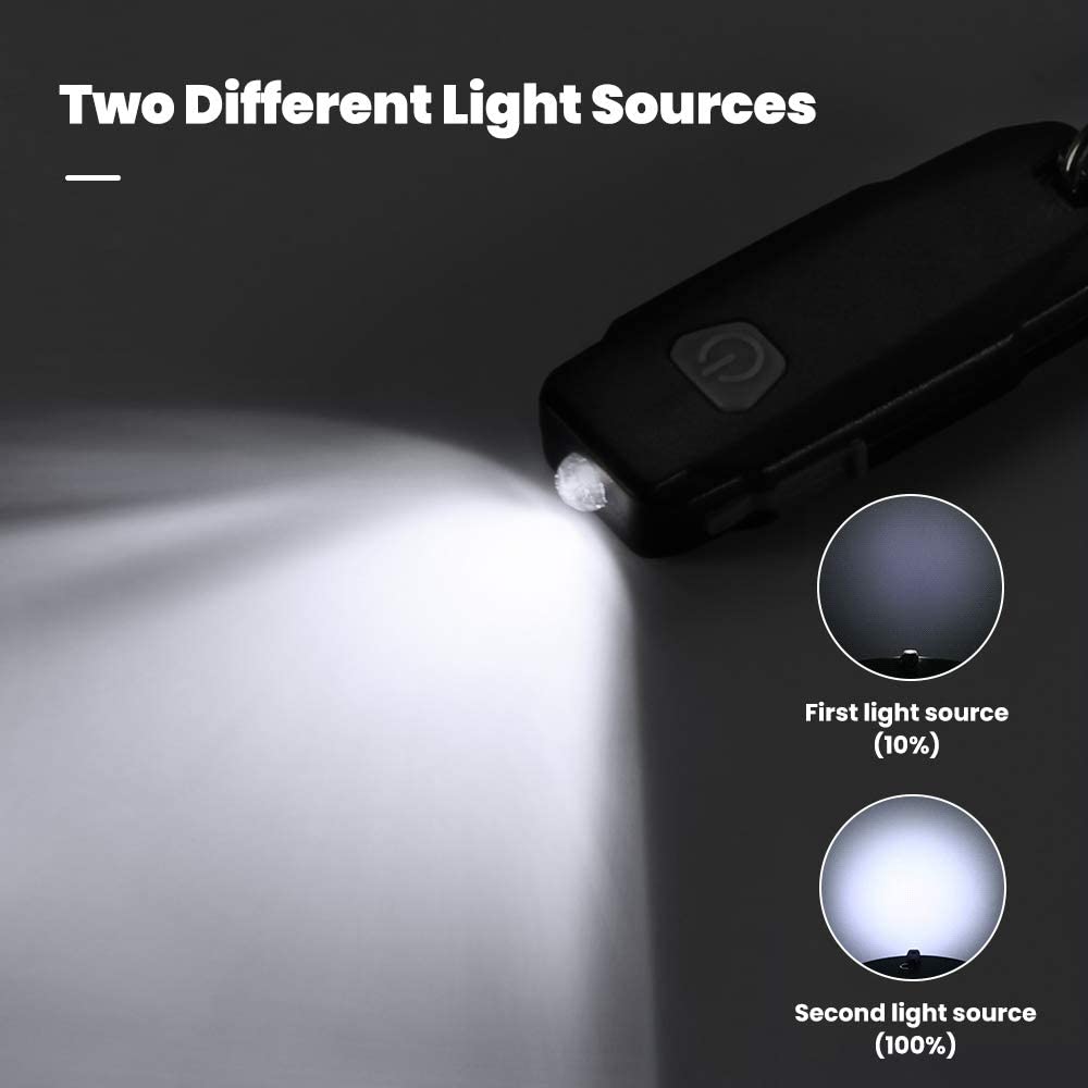 MECO 2 Pack Mini Led Lights, Portable USB Rechargeable Ultra Bright Keychain Flashlight with 2 Level Brightness Key Ring Torch